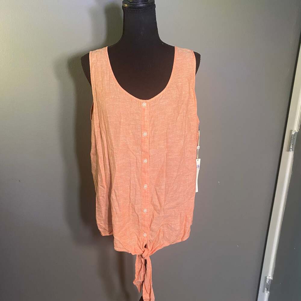 Caslon Women's Cotton Blend Sleeveless Top in Coral Glow  Sz L‎ NWT